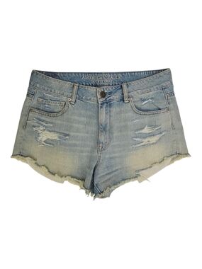 American Eagle Outfitters Denim Jean Shorts Size 10 Light Wash Distressed Cutoff